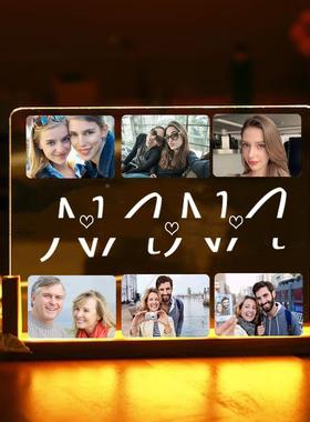 创意念12322品亚克力片小夜灯纪UV台彩印照木质底座刻字小灯摆件