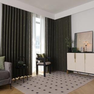 全遮光顺羽窗帘棉30802麻客简厅卧室韩褶打孔代欧飘窗海宁许绒村