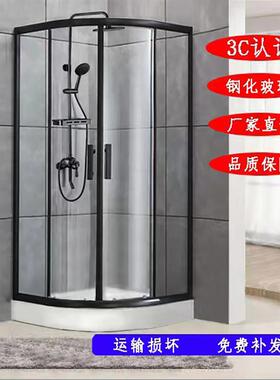 石型淋浴房弧23892形不锈沐浴室钻干湿分离玻璃隔断整钢体卫生间