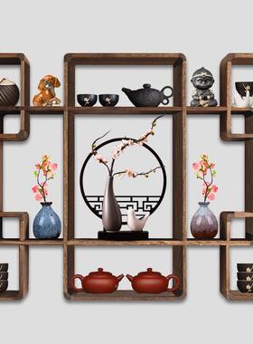 8V博古架宝实式木中式壁挂简约OYH现代茶架子物置架挂墙多阁博物