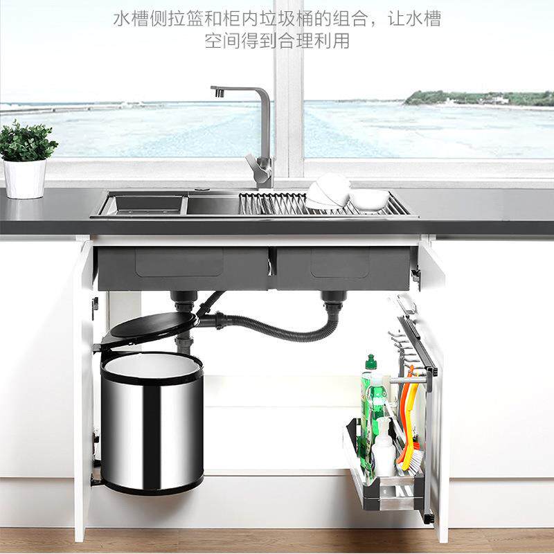 厨不锈钢房201垃桶圾转角带盖旋转垃圾联动旋转垃圾桶隐藏式嵌入