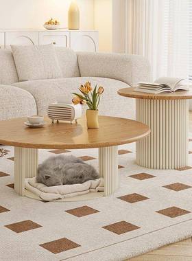 式奶油风茶几组合猫窝储几藏茶法几实木椭FMY圆形小茶极户简小型