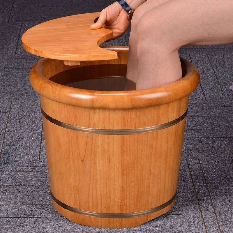 木风泡脚桶木桶家用高足木浴桶35实洗脚盆足浴盆35圆边带橡木加泡