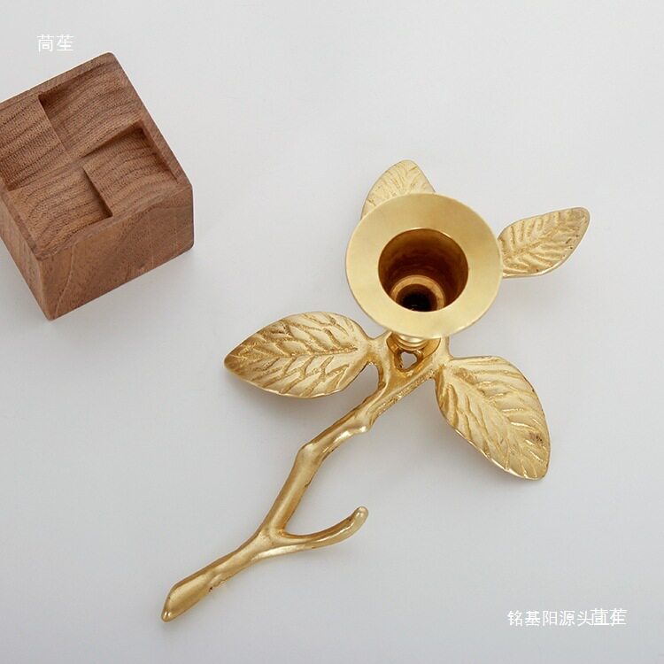 美式复古黄烛台摆件法式餐桌烛台家居饰品轻奢书房书桌小摆件
