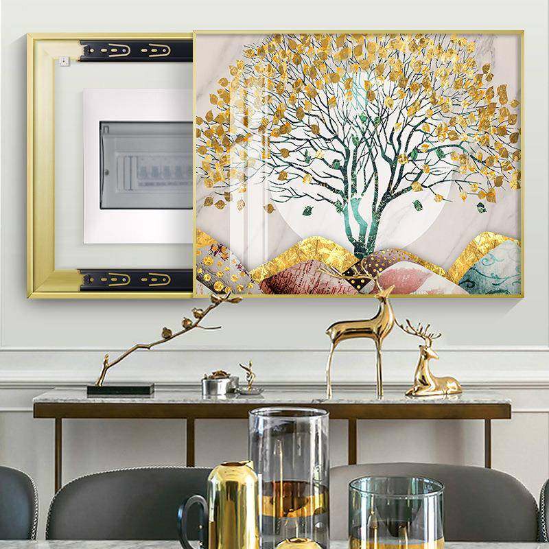 奢电轻奢横款挂表箱装饰画遮挡配电箱餐厅画开关电闸箱总强电箱轻