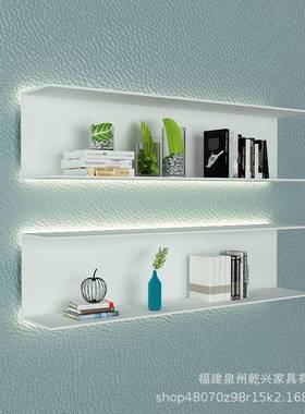 字带灯隔一客厅展示架铁38908艺壁挂书架LED板发板光上墙装层饰置