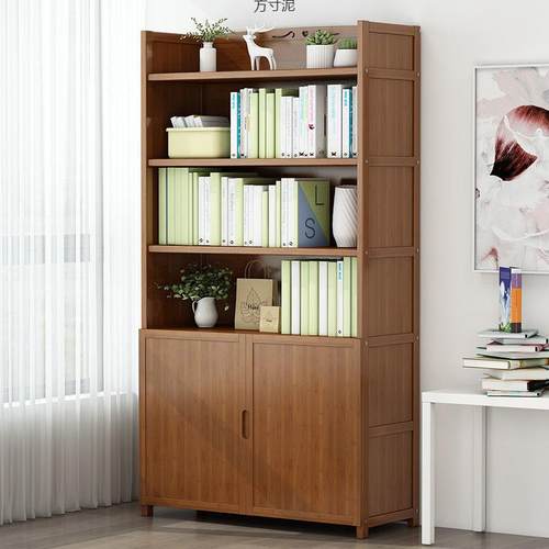 楠竹书架置物架落地儿童简易桌面上实木多层收纳架学生家用书柜子