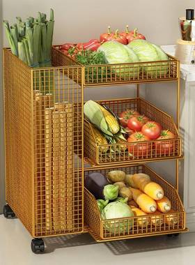 厨房蔬菜VEG置物架架收纳家用落地多层葱姜蒜果放蔬架小推收纳筐