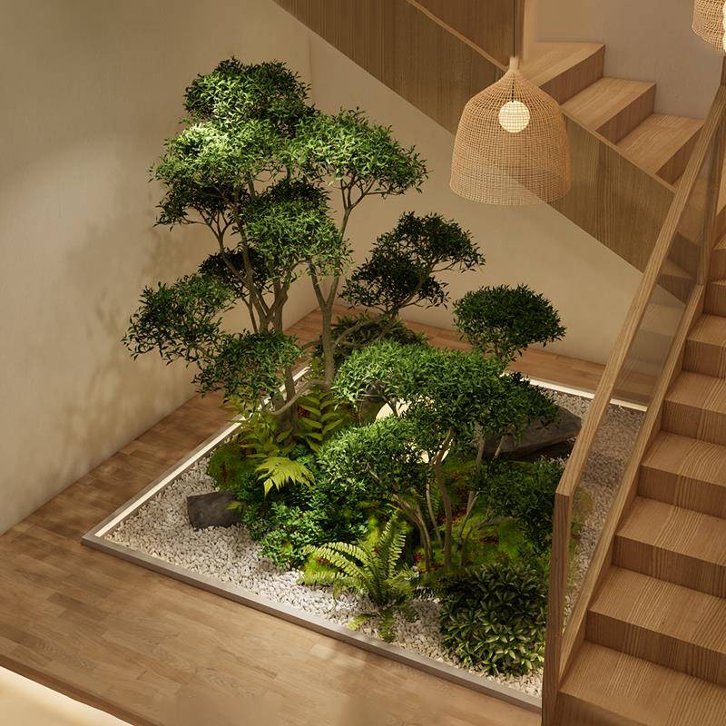 仿绿真植造饰景楼下角落原XXQ木风微景观大型植物梯盆栽装摆件