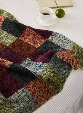 英伦冬花季绒盖毯加厚风复古四FNT色格子提针织毯室子卧沙发毯搭