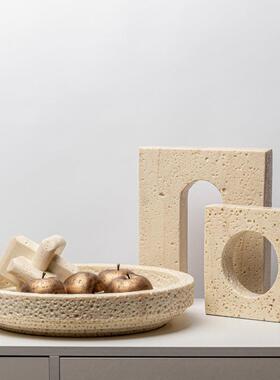 现代中式创意仿黄洞石树脂件几何拱门摆客厅几花瓶纹花器FML装茶