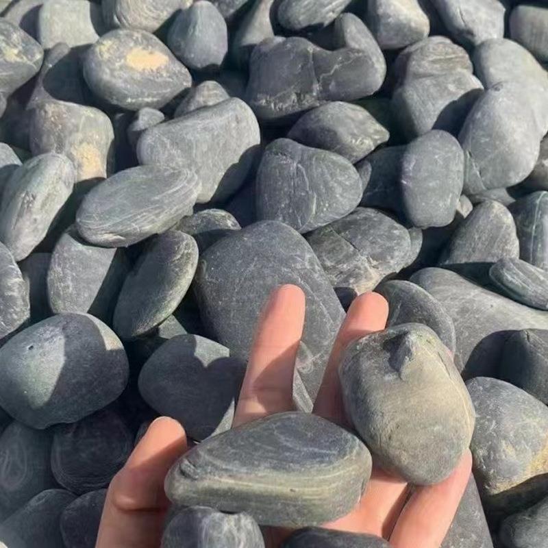 黑色鹅卵石厂家大小黑石535头石庭院铺地铺天路园造景花然雨花原