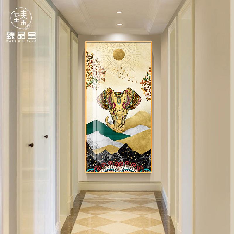 太平象竖版壁有画道大气欧式玄关装饰画油无品牌/画现代轻廊奢走