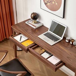 北美黑胡木书桃桌实木电脑窄小户型写字妆OKJ台梳台橡桌木多功能