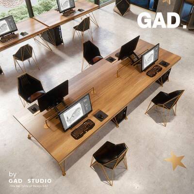 GAD办四人位办公桌简椅组合实木公室557电脑带屏桌风员工位现代约