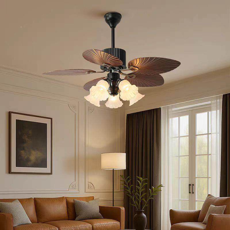 餐风扇厅灯法式中古南洋风大厅芭灯叶蕉吊扇灯美式QBD复古客厅具