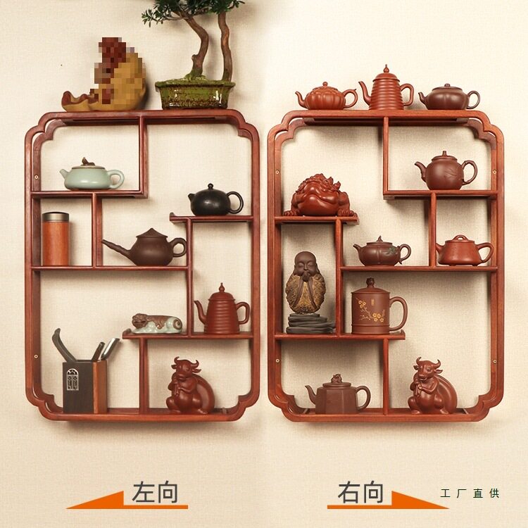 挂墙博古架花梨木茶具架茶壶展示架实木中式多宝阁壁挂收纳置物架