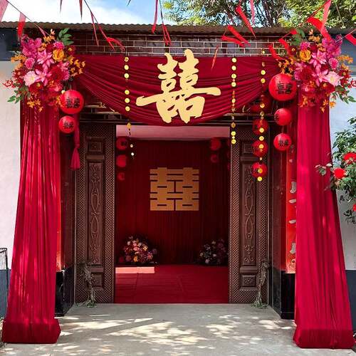 婚202幔5农村婚庭院子装饰礼自建房大门口婚结F997T8M8房布场景布