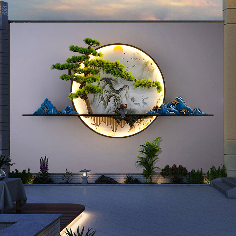 太阳能防水新中式山水庭院壁灯