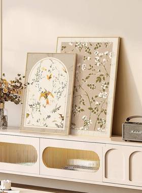VWX式客奶油装饰画法花鸟中古风厅桌面摆风画复古电视斗柜原木风