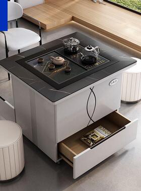 智能语FPD音阳台组茶桌椅合岩一板移动升降茶几家用小茶台烧水可