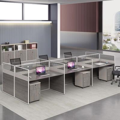 办公桌现代脑桌电YMV办办室桌子公工位屏风4人位职员公桌椅组合