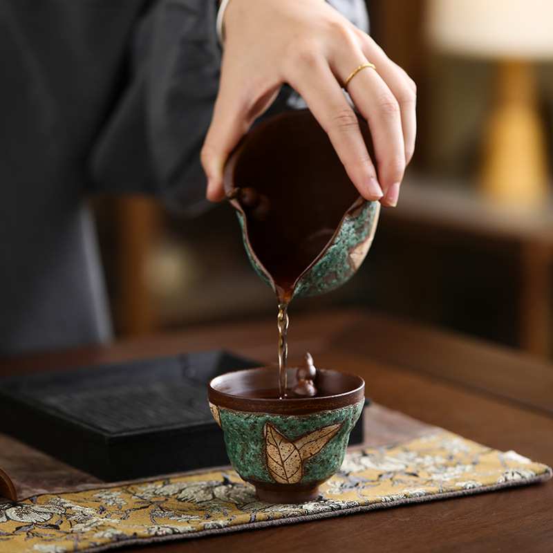 老岩泥绿松石刻绘葫芦主人杯粗陶茶杯手工杯子个人专用品茗杯茶具