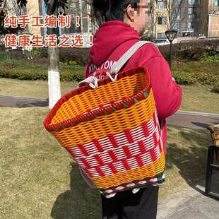 G2K方形塑钢背筐成人大号采摘背篓赶集买菜道具收纳篮手工编织背