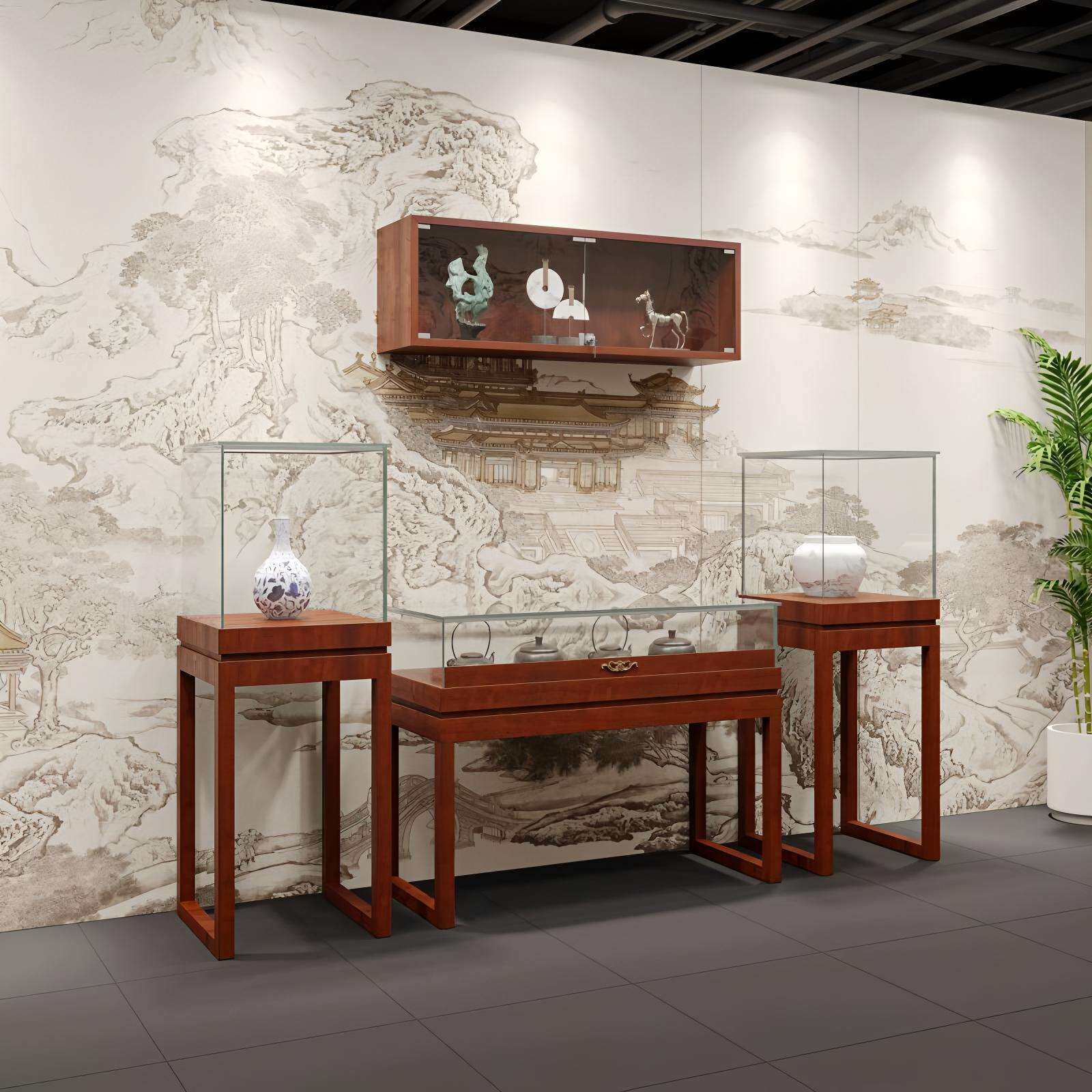 实木玻璃中式复古珠宝首饰玉器展示柜台博物馆文玩古董饰品柜