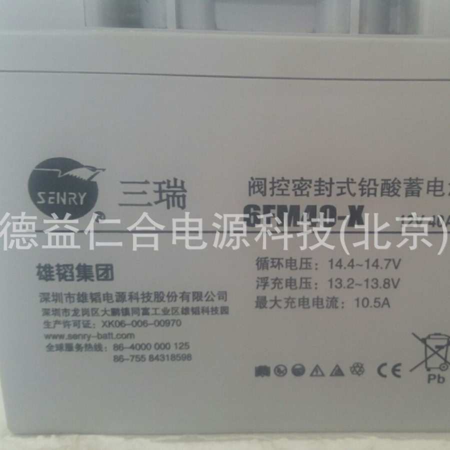 三瑞蓄电池 6FM40-X 铅酸免维护12V40AH电池