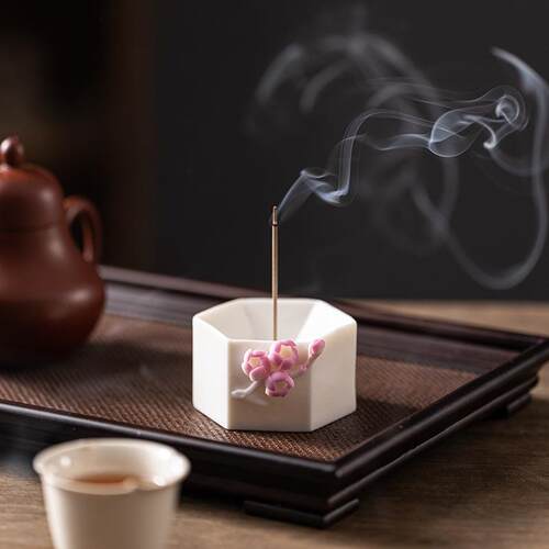 手工白瓷创意捏花梅花线香香插家用室内茶桌创意香座托小摆件礼