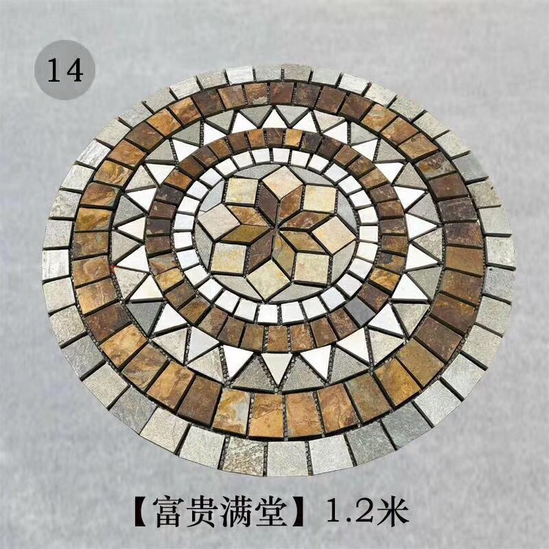 板岩拼花厂家批发风水盘石材室外庭院自然黄木纹文化石别墅地砖
