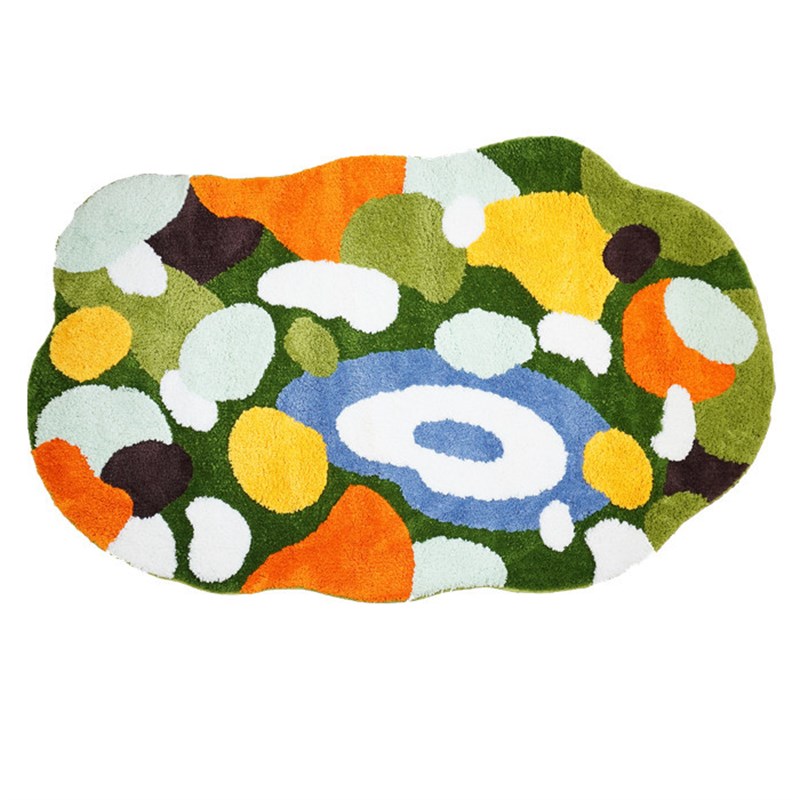 簇绒简约森系多巴胺苔藓小花植绒地毯家用卧室防滑客厅沙发茶几毯