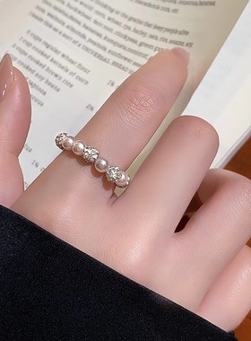 珍珠锆石串珠轻奢小众女士食指戒