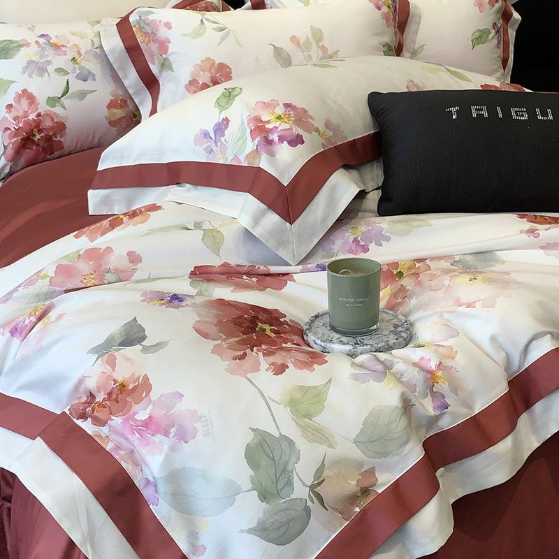 美式田园风1套0家0S长绒棉纯棉四件码TGH56426印花全棉被套床数上