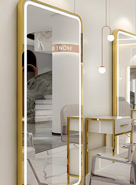 美发L子发廊镜落地理发店镜A-369台D网红带灯E单面发光挂墙智能镜