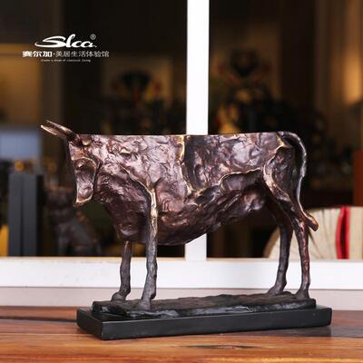动物树脂工品XRM美式田园牛风铸摆艺件客厅装饰仿品出口货源