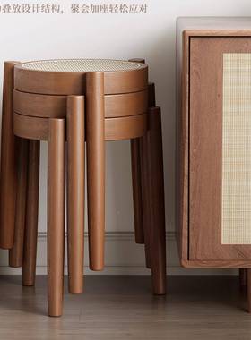 家用藤编餐桌凳子实椅子餐椅意式中古网书桌靠红椅可AL102202木叠