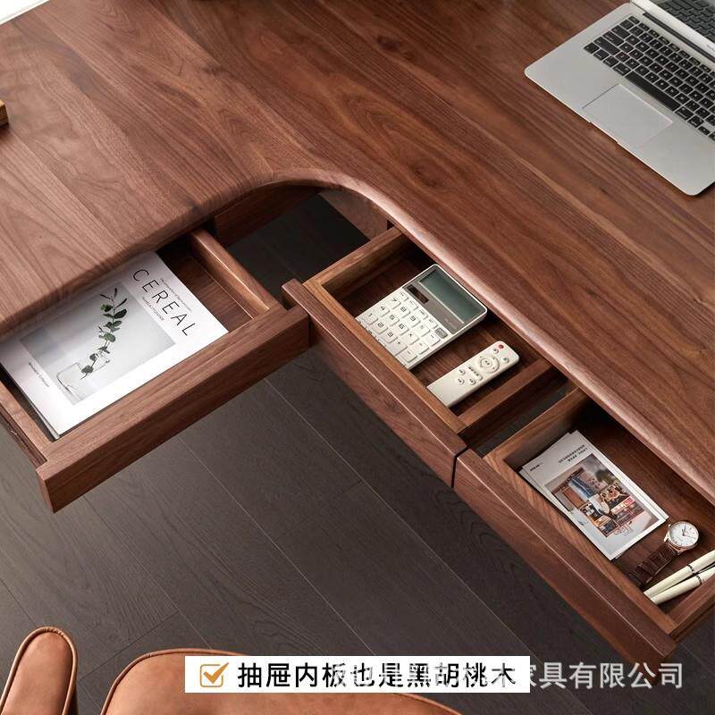 美黑桃木L胡型书架桌转角电脑桌LSZ1208实木书桌书北樱桃木办公桌