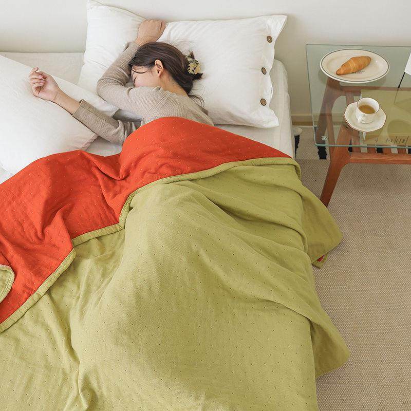 素双面纯棉UJH布四层柔软单双人毛巾被盖夏凉被成纱人色毯全棉睡
