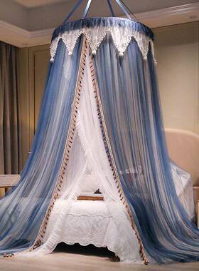 圆F004顶蚊帐儿童吊公主风式帐子双帐纱层落地床幔家用挂免安装蚊