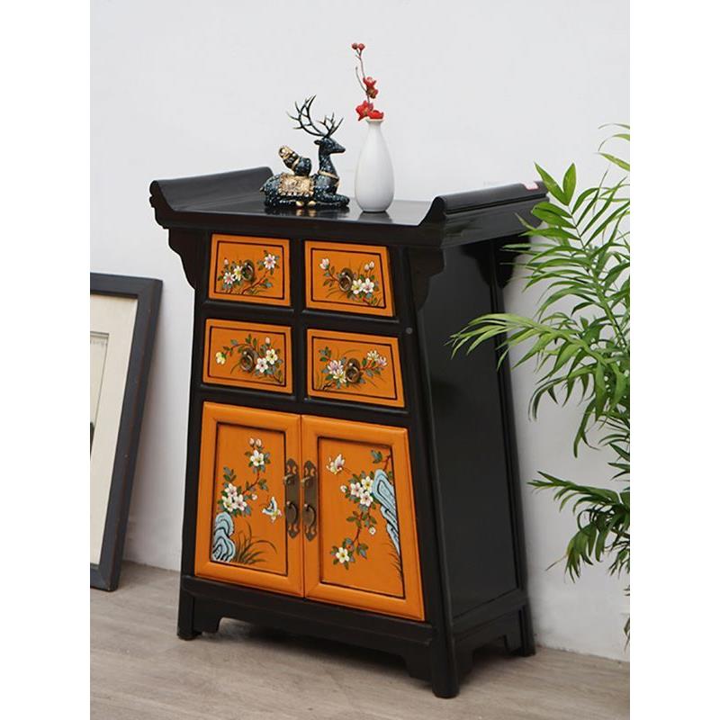复古FPA室实木头柜式彩绘家用卧民宿客厅中沙发主卧床边小床柜免