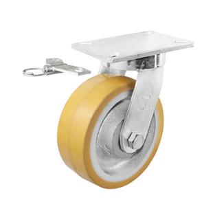 重型铁芯聚氨酯加重脚轮架手带刹945车加脚载重万向轮