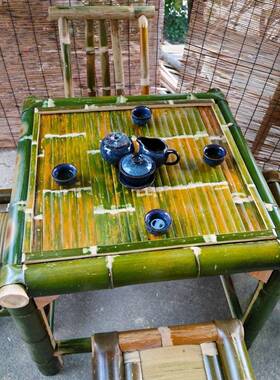 XN庭院竹炉桌阳台农家乐桌桌子FYP椅子围煮茶复古格风桌椅全套竹