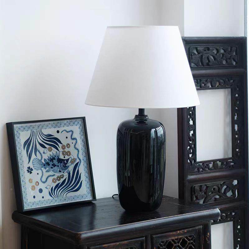 复古亮奢黑厅美式手工陶瓷台灯中式客卧室床头74571民新宿轻装饰