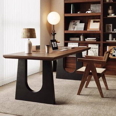 实木桌桌椅会胡桃VLO木色客厅原木大长书桌餐工作台大板一体议办