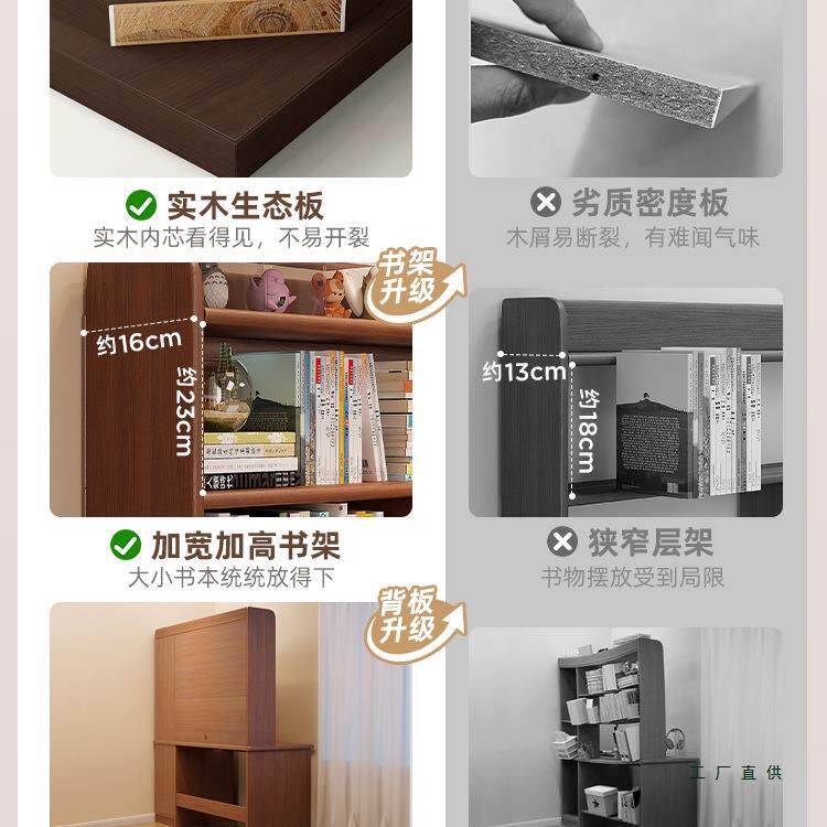 实书桌学生用学习写靠字台卧室木书架一体桌子书985柜墙成家人电