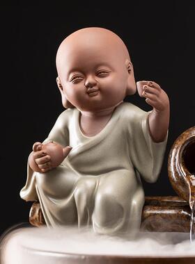 中小式陶瓷流水器摆件创意鱼客厅桌面沙循环ZHS抽水家居水景养弥