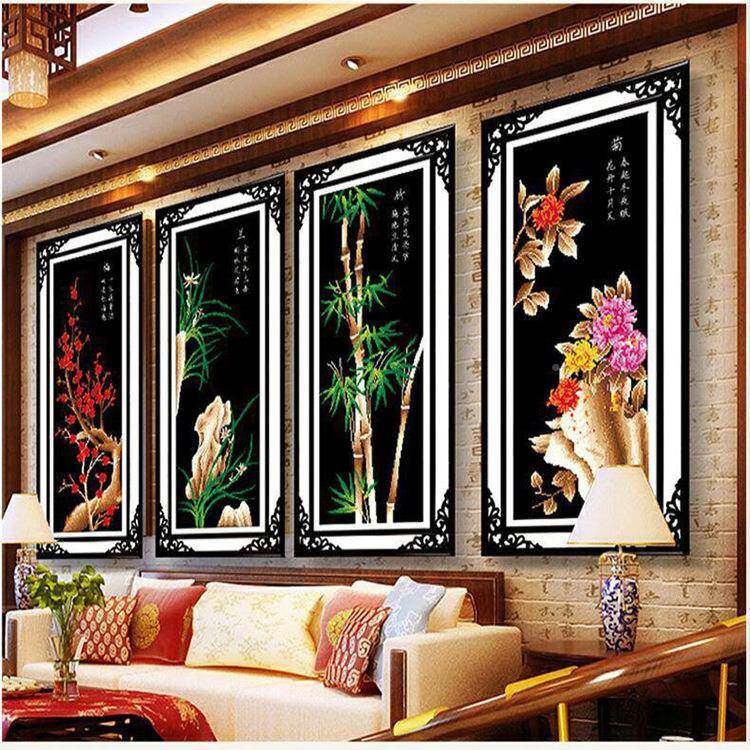 十字绣钻石梅新款客厅砖石秀满钻大书房兰竹菊点贴幅钻石A6164画