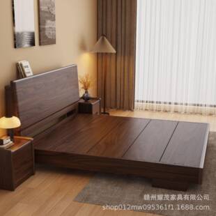 榫卯0结构全实床榻榻米床架1米5单人床18x带2DYW木00床垫齐边储物